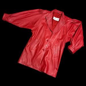 Vintage 80s Alberto Tesatti Red Leather Jacket Power Coat Dynasty Style Sz M